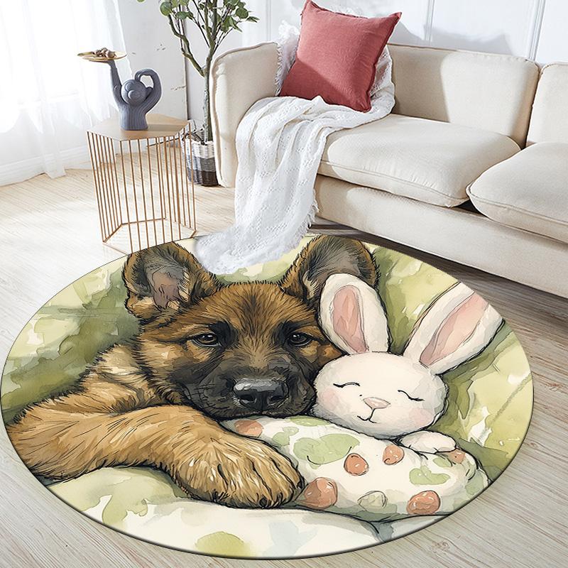 Plush Puppy,Round Area Rug,Carpet Rug for Living Room Bedroom Sofa Playroom Decor,Non-slip Floor Mat