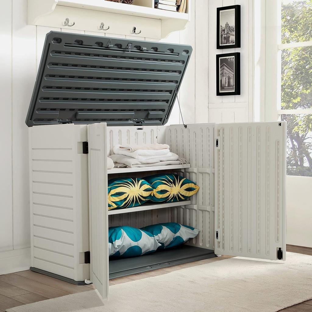Outdoor Wooden Style Trash Can Rubbish Bin Storage Shed with Lid