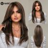 Long Wavy Layered Black-Brown Shoulder-Length Wigs With Bangs Heat Resistant Synthetic Wigs for Women Cosplay Daily Natural Wigs