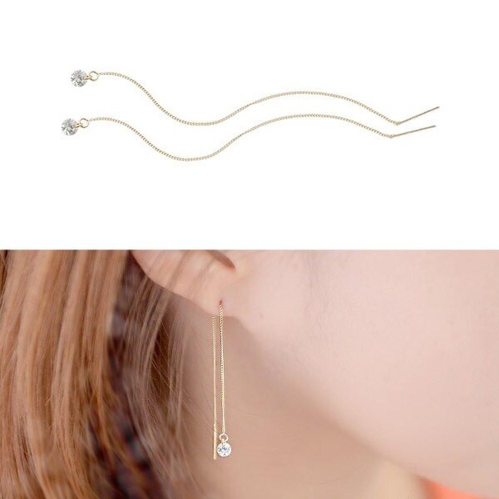 14K Gold Long Drop Long Ball Chain Daily Simple Basic Gold Chain Earrings