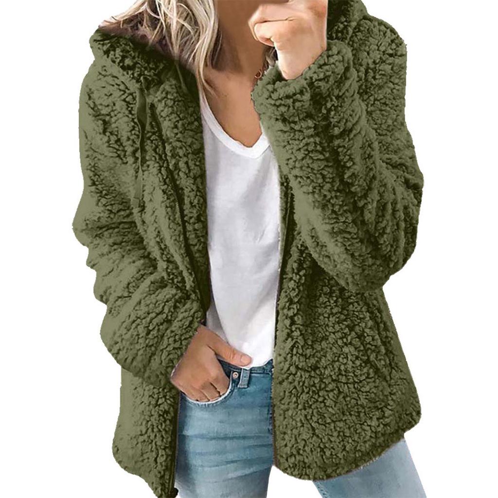 Женские куртки на молнии, флисовые пушистые пальто с капюшоном, повседневная верхняя одежда с длинными рукавами, кардиган с карманами