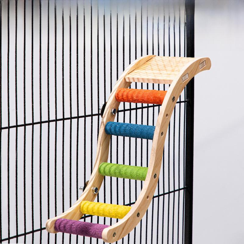 Colorful Wooden Bird Cage Accessories: Parrot, Budgie, Cockatiel Ladder & Swing