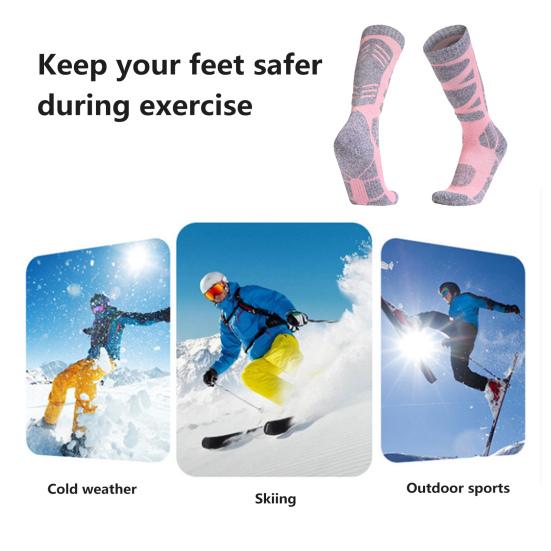 1 пара женских зимних лыжных носков, термоноски из хлопка с длинным паголенком, влагоотводящие, удобные, утолщенные, для занятий спортом на открытом воздухе