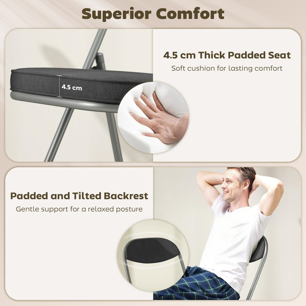 Set of Four Folding Corduroy Seat Chairs - Dark Grey