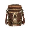 Retro Cowhide Bucket Bag Steampunk Rivet Chain Genuine Leather Women Hand Bag Fashion Small Shoulder Bags