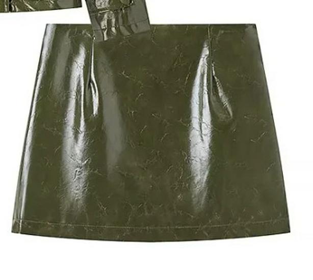 Women's Street Style Leather Suit: Double-breasted Waist-cinching Jacket & A-line Skirt Set