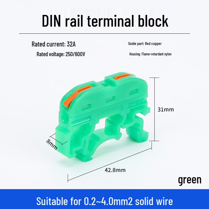 Rail-Mounted Quick Wiring Terminal Block PCT-211: 1 In, 1 Out Wire Connector, UK2.5