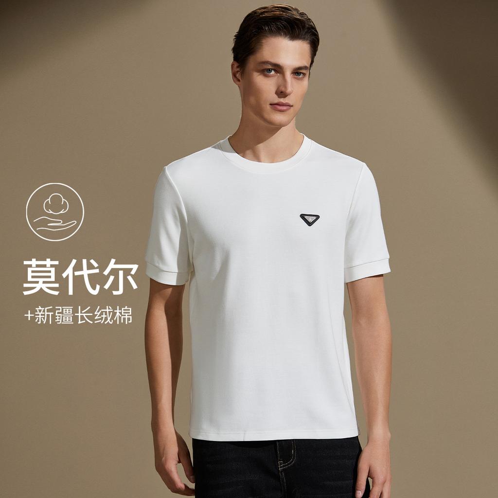 Modal Air Layer: Solid color round neck short sleeved T-shirt