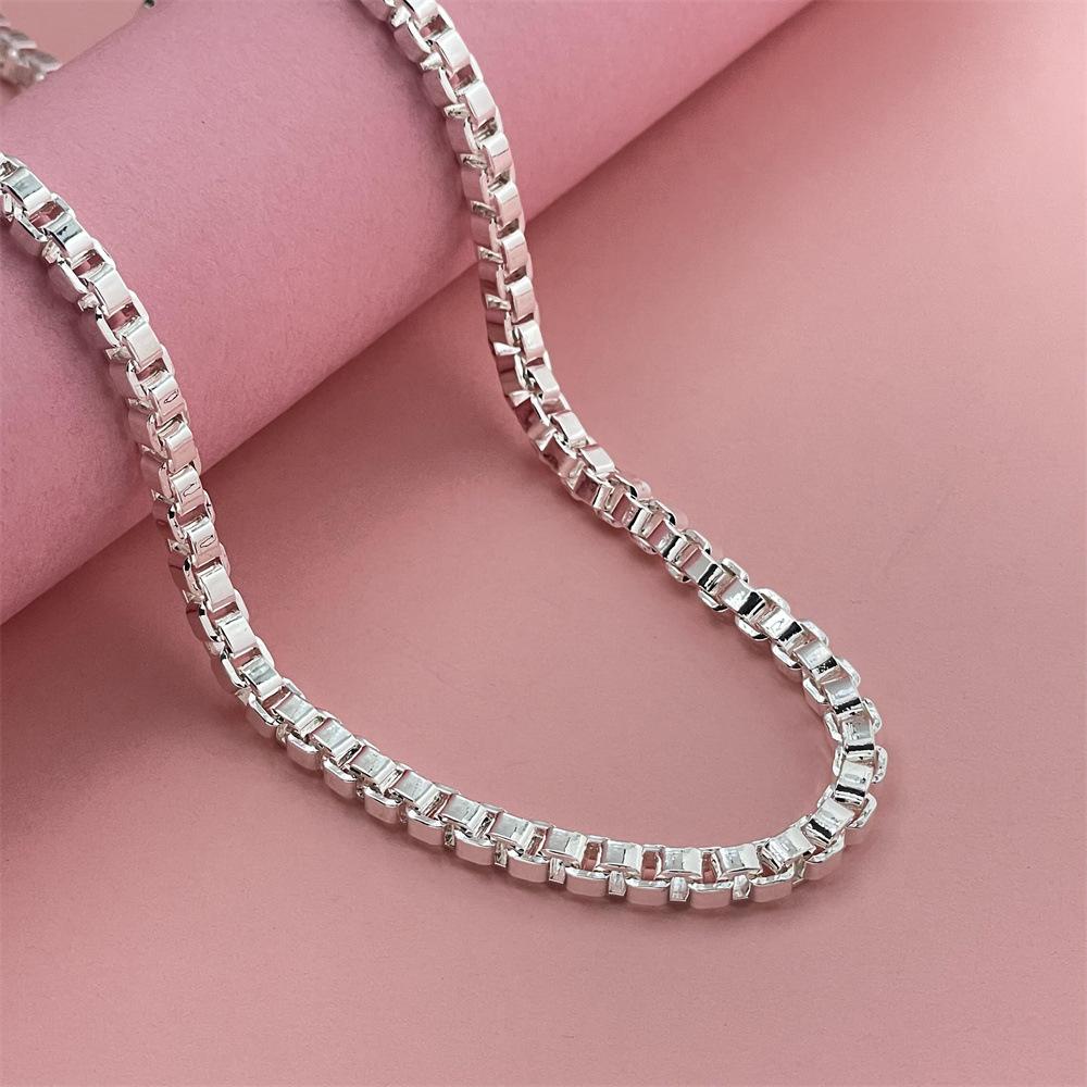 European and American Jewelry Plated 925 Silver 50CM4MM Square Box Venice Necklace