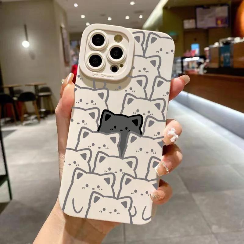 Чехол для iPhone 15, чехлы для iPhone 14 Pro Max, черно-белый чехол для телефона Line Bear для iPhone 13 12 11 XS XR X 7 8 Plus