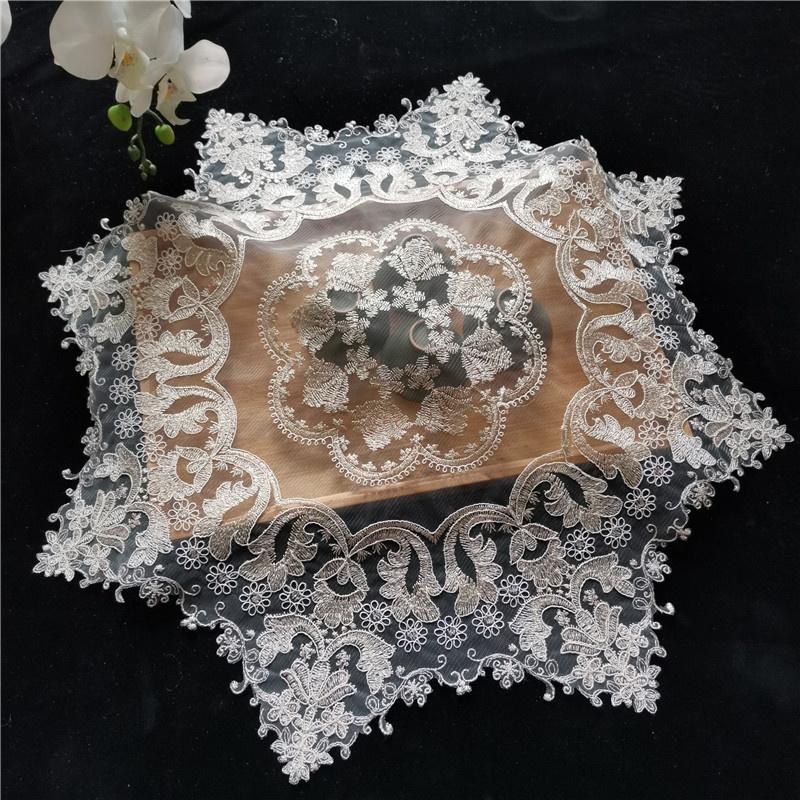 European Octagonal Lace Embroidery Chic Tablecloth Coaster Balcony Bedroom Small Round Table Cloth Mat Party Banquet Decoration