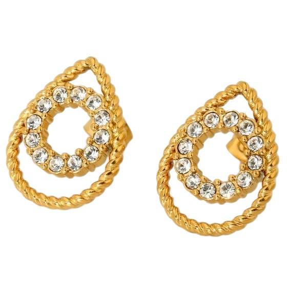 Light luxury retro full zircon circle water drop twist texture pendant necklace women's stainless steel stud earrings jewelry