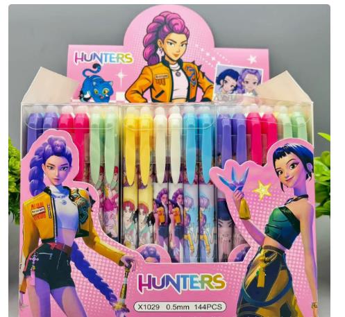 12pcs Kpop Demon Hunters 0.5mm Erasable Gel Pen - Refillable & Retractable Black Ink Friction Pen for School Office Supplies