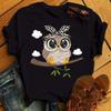 Cute Cartoon Owl Print Graphic T-shirt Women's Casual Short-sleeved O-neck Harajuku Top