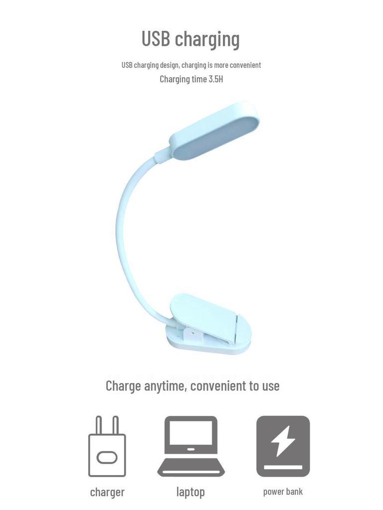 Светодиодная лампа-клипса для чтения с USB-подзарядкой: Защита глаз, Портативный мини-настольный светильник для студентов и ночного чтения