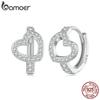BAMOER 925 Sterling Silver Dazzling Heart Ear Buckles Original Design Hoop Earrings for Women Girls Birthday Fine Jewelry