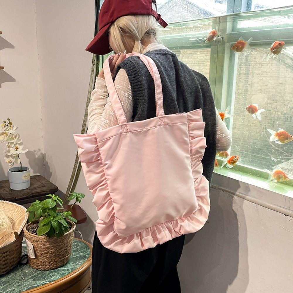 French Style Ruffles Pleated Bag Solid Color Women's Handbag Ins Ruffles Shoulder Bag Girls