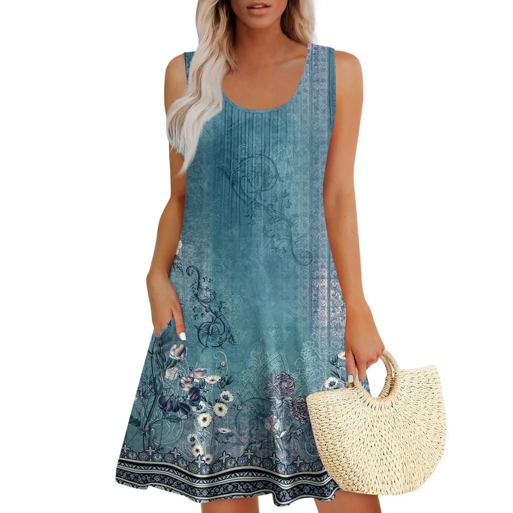 Womens Summer Dresses Loose Sleeveless Sundresses Dress With Pockets