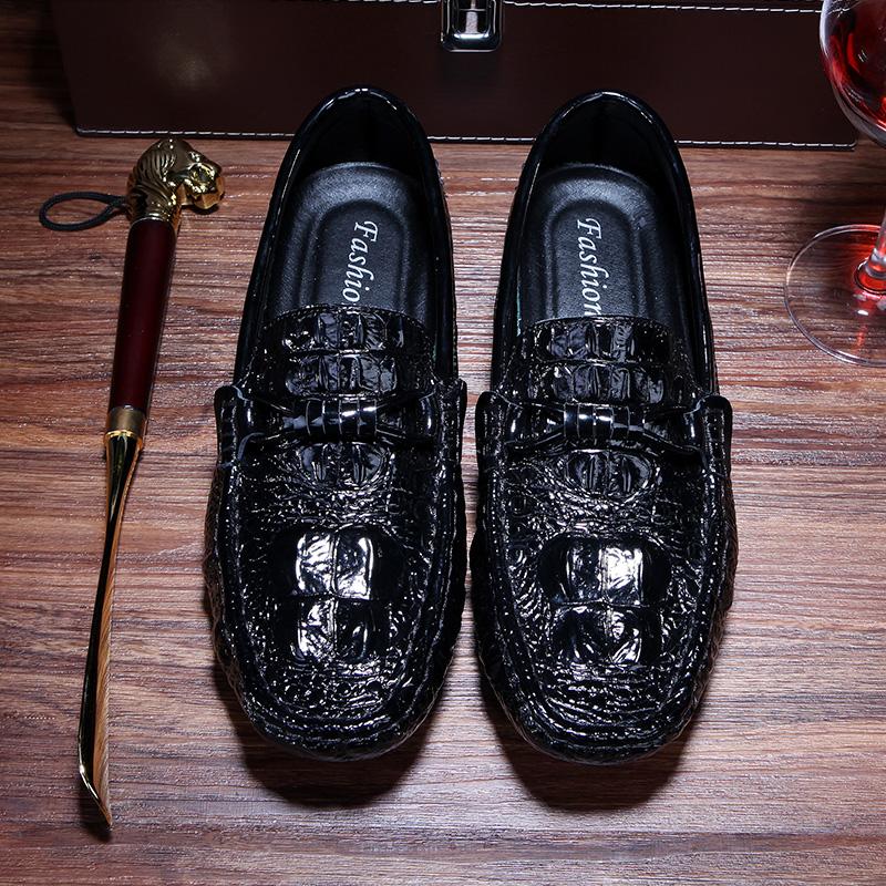 Luxury Brand Italian Genuine Leather Men Shoes Fashion Crocodile Pattern Casual Loafers Men Flat Drving Mocassins Zapatos Hombre