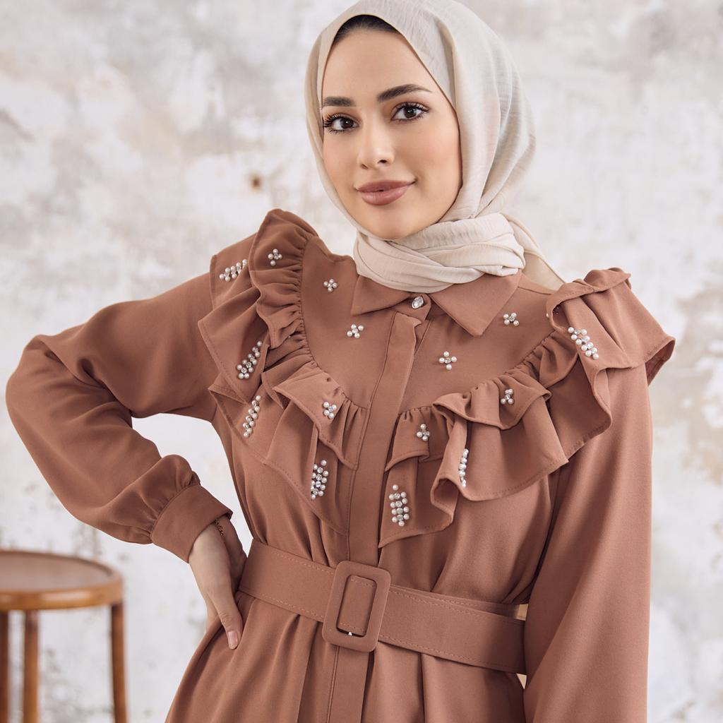 Frilly Pearled Women Long Dress Abaya