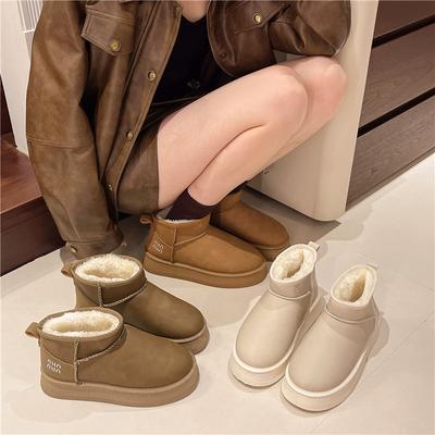 Французские короткие сапоги на толстой подошве с увеличением высоты, теплые зимние сапоги с напуском и утолщением, новая женская обувь на одну педаль для осени и зимы