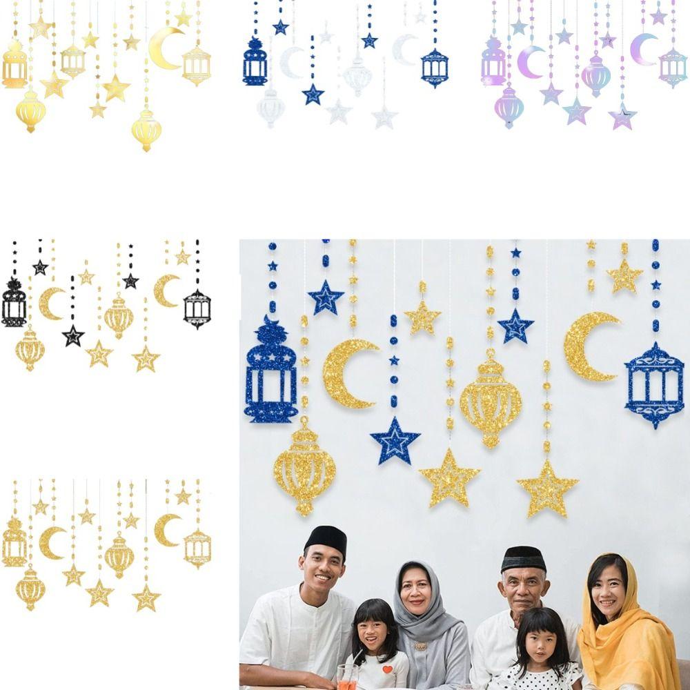 Mubarak Kareem Decor Moon Star Hanging Pendant Ornament Craft Muslim Islamic Party Decoration for Home Door