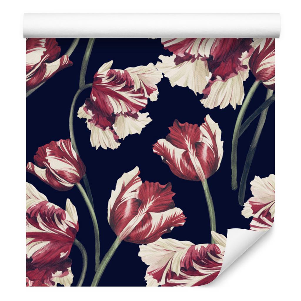 White and red tulips wallpaper for living room and bedroom 50x1000