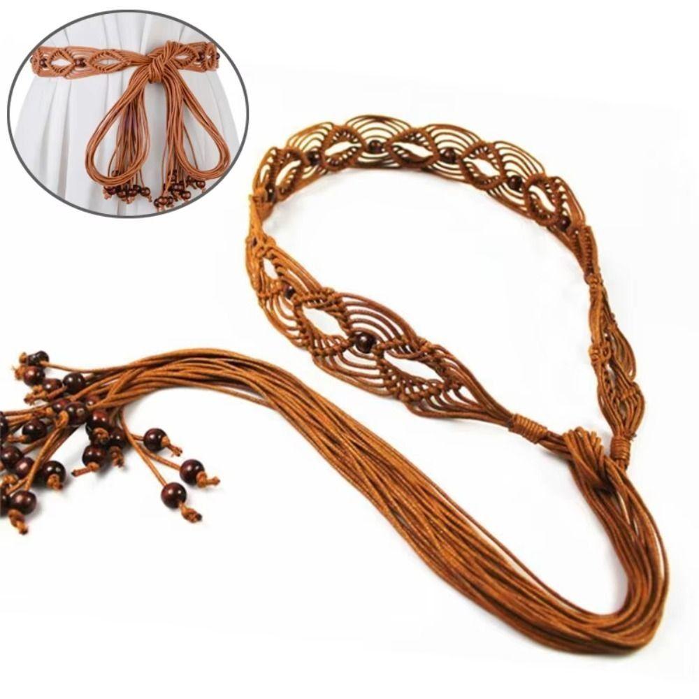 Woven Knot Waist Belt Wax Rope Dress Waistband Casual Female Waist Rope  Girls