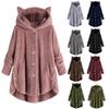 Fleece Women Winter Coat Cute Cats Ears Hooded Spring Fluffy Jacket Irregular Hem Buttons Jacket Oversize Soft Kawaii Plush Coat