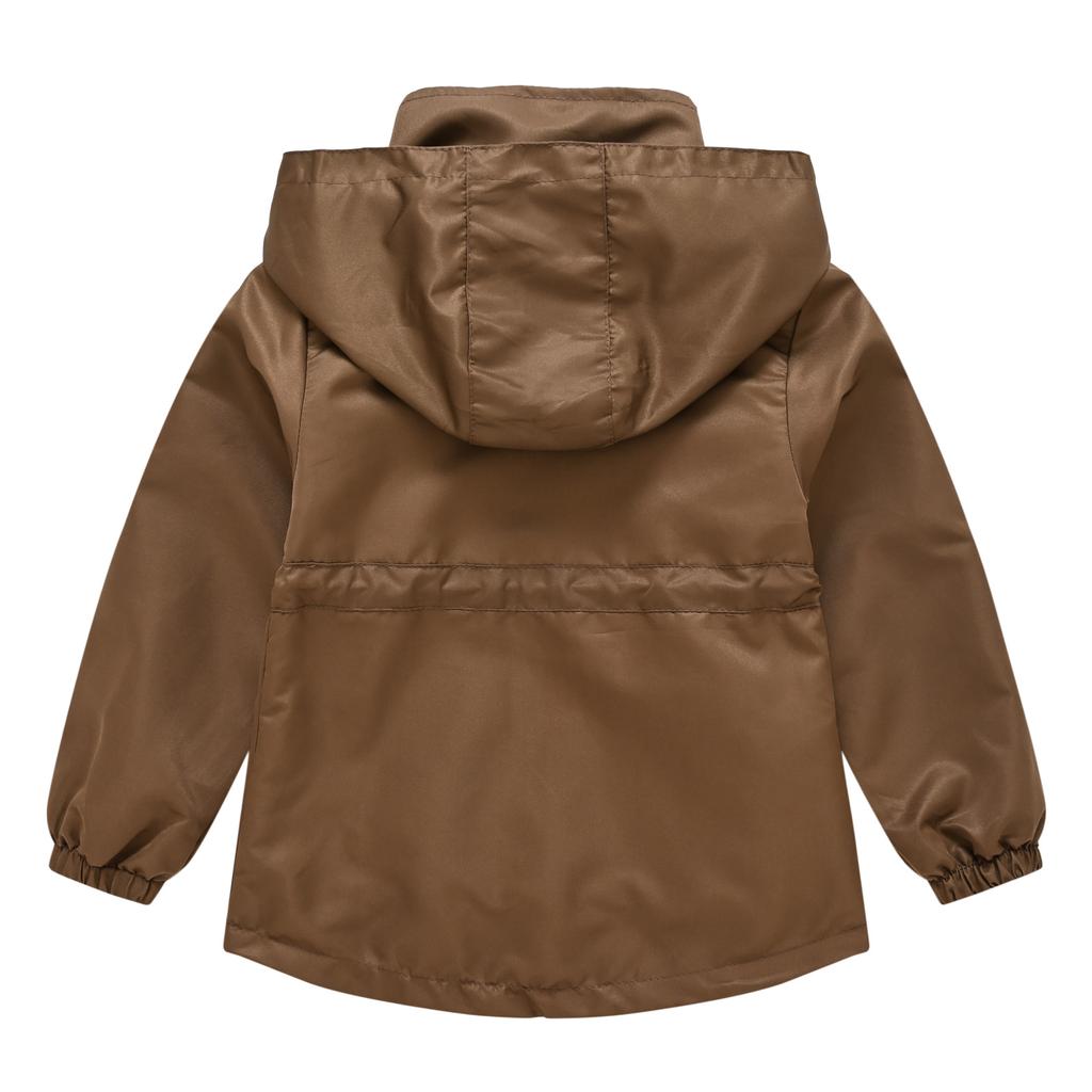 Детские куртки Детская одежда Однотонная ветровка для мальчиков и девочек с поясом Среднего и большого размера Детское осеннее пальто с капюшоном Съемный