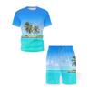 Гавайи, мужские пляжные комплекты футболок, кокосовая пальма, вид на море, спортивный костюм с 3D принтом, футболки, шорты, комплект из 2 предметов, детская уличная одежда, костюм большого размера