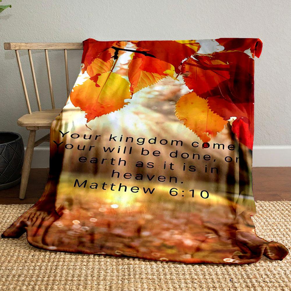 Autumn Leaves Christian Verse Blanket Printed Blanket for Living Room Bed Couch lunch break Soft Cozy Blanket for Friend's festival Gift