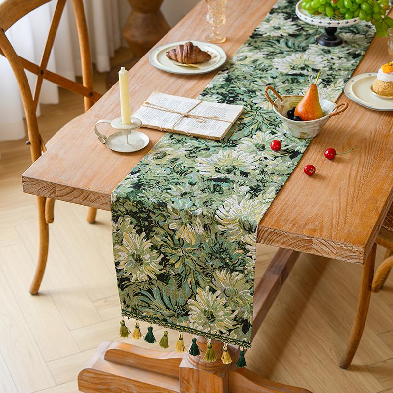 American Retro Floral Table Runner Long Decorative Cloth for Coffee TV Dining Table Atmosphere Fabric Cover