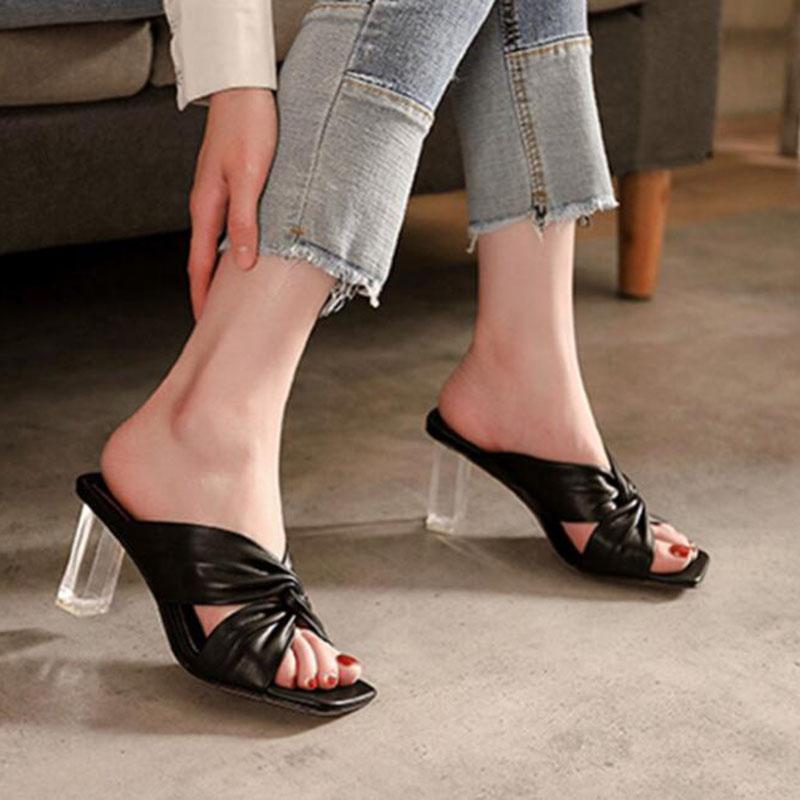 2024 Новые блестящие золотисто-серебряные мюли, прозрачные толстые туфли на высоком каблуке, женская обувь, летняя мода, туфли-лодочки с перекрестными шнурками