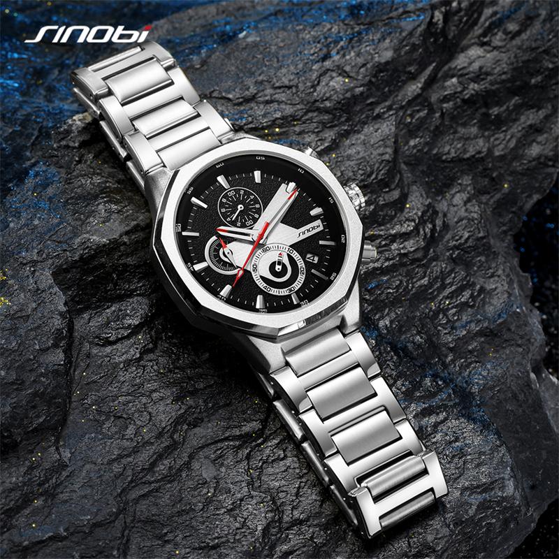 SINOBI Новый дизайн мужские часы с календарем модные стили мужские кварцевые наручные часы оригинальный хронограф мужские подарки часы
