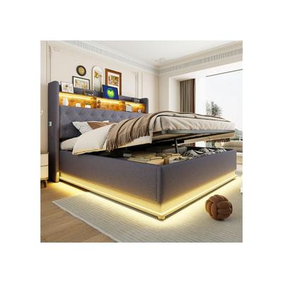 Мягкая кровать - - 180 x 200 см - Многоцветная светодиодная подсветка - USB-порт - Гидравлический подъемный механизм