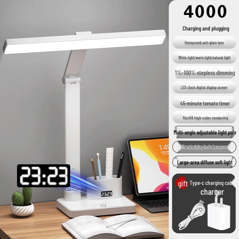 Rechargeable Eye-Protection Desk Lamp with Clock for Children and College Students