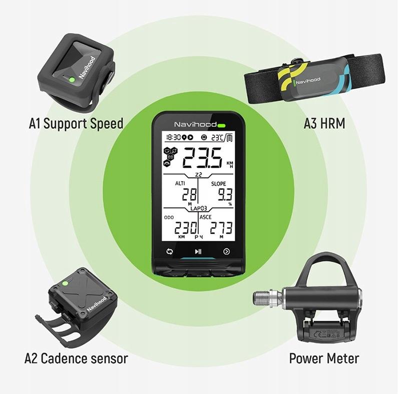 Licznik komputer rowerowy gps bt aplikacja meilan navihood l3
