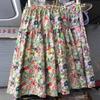 Qooth Ретро Женская Юбка А-силуэта с Цветочным Принтом Широкий Подол Миди Длина Эластичная Талия Повседневная Юбка QT2637
