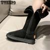 Длинные зимние ботинки большого размера на боковой молнии, женские зимние плюшевые утолщенные нескользящие теплые хлопковые туфли на высоком каблуке