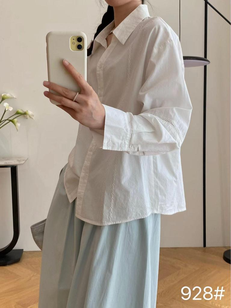 2026 French Design Women's Spring Long Sleeve Jacquard Hollow-Out Cotton Shirt Jacket