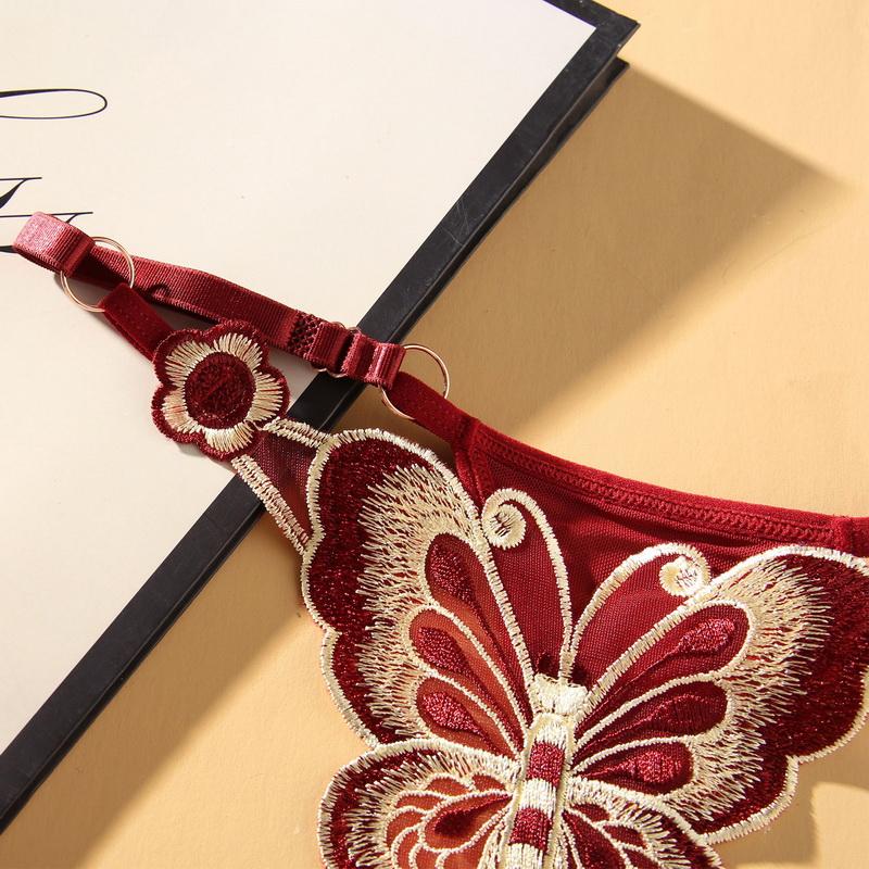 Симпатичные женские стринги с вышивкой бабочки, сексуальные трусики с регулируемой талией