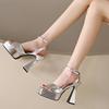 Fashion Chunky Heels Women Sandals Summer Shoes Women Sexy Thick High Heels Platform Square Toe Shoes Wedding Shoes Woman Pumps Sandales