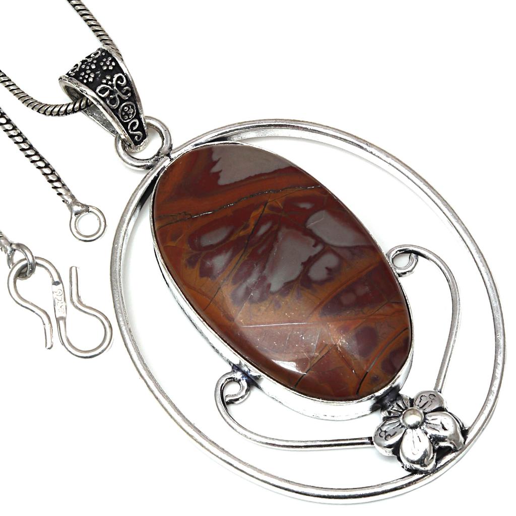 Pendant Designer Jasper Gemstone Handmade Gift For Her Silver Jewelry 2.75"
