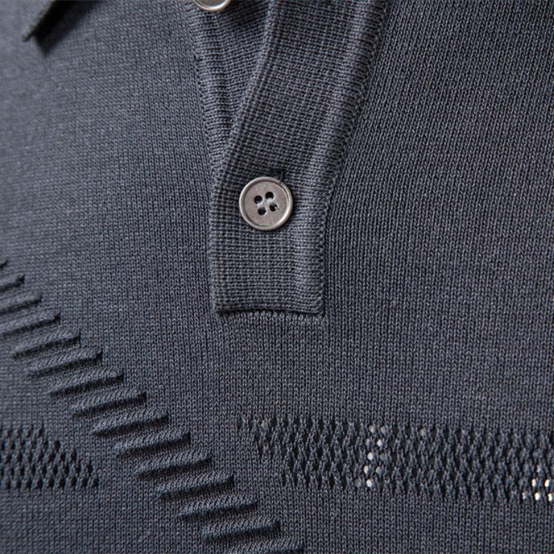 Men S Business Casual Knit Polo Sweater Turn Down Collar Long Sleeve