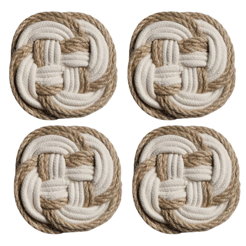4pcs Braided Design Woven Drink Coasters Round Shape Cotton Coasters  For Daily Household Use