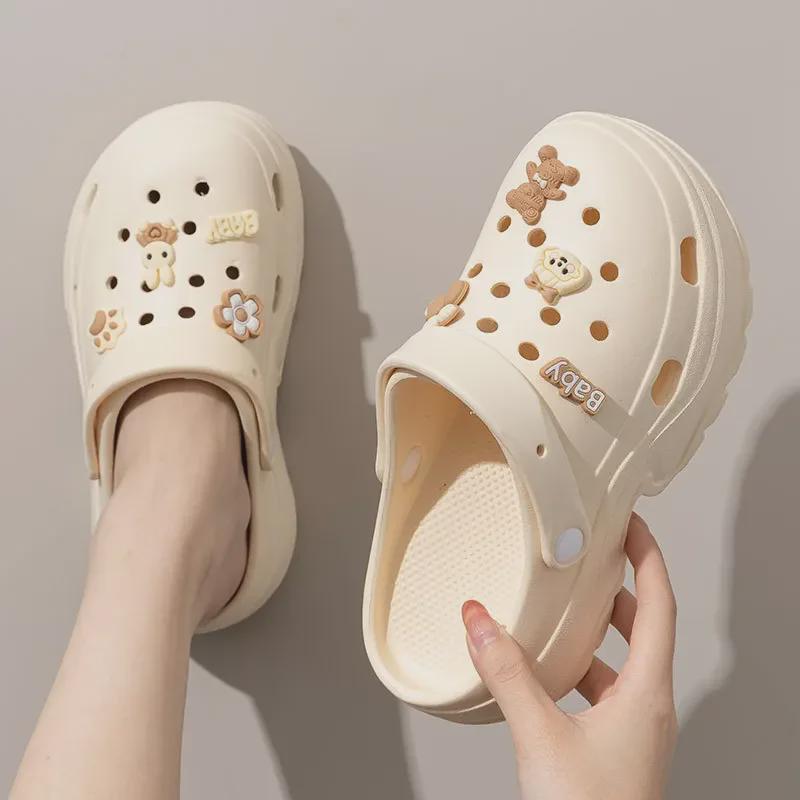 Женские сандалии с дырочками на толстой подошве 2024 года: Нескользящая, устойчивая к запахам обувь из ЭВА для летнего пляжа и активного отдыха