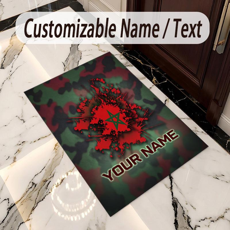Crystal Velvet Rug Morocco Football Print Custom Name Text Floor Mat Home Decor