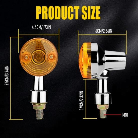 For Yamaha Kawasaki Honda 4X Motorcycle Turn Signals Round Light Chrome Amber I