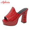 Aphixta 10.5cm Square Heels Platform Slides Women Mules Design Peep Toe Slippers Sandals Summer Cool Shoes Female Big Size 41